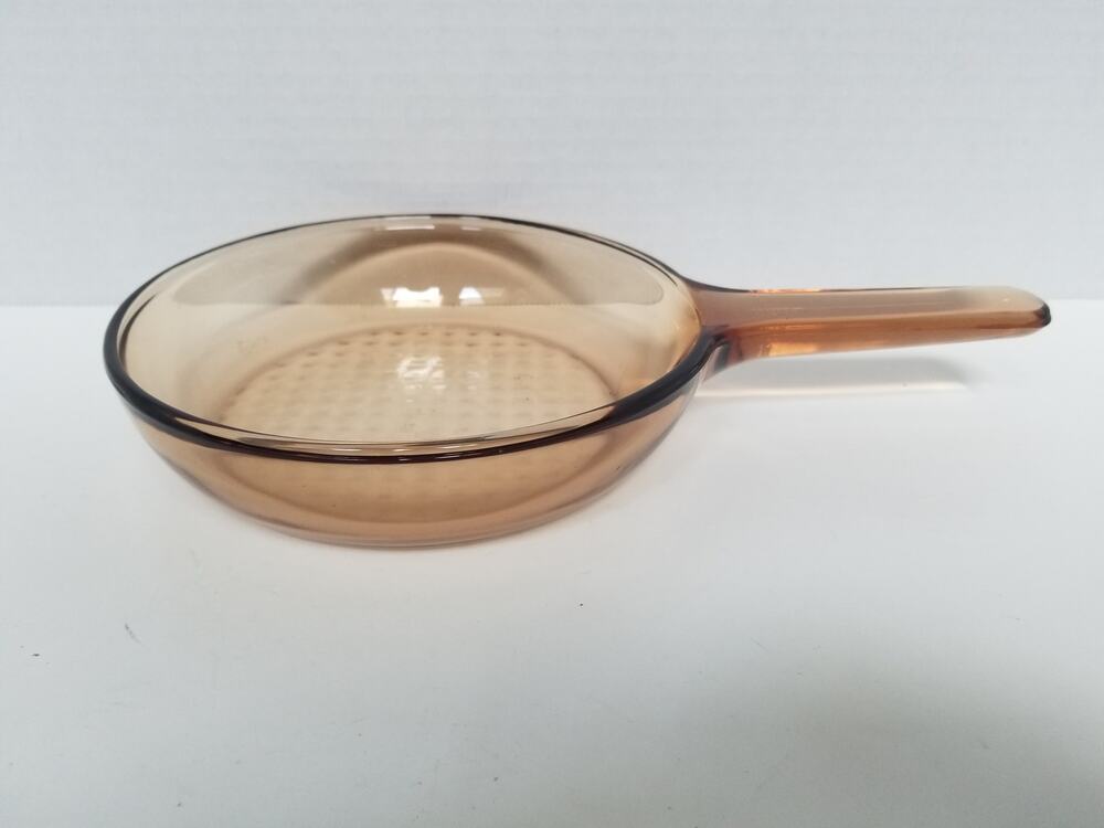 Vintage Vision Corning France Amber Glass 7" Skillet Fry Pan Waffle Bottom Small